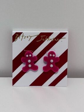 Betsey Johnson Gingerbread Pink with pearl Stud Earrings NEW NWT